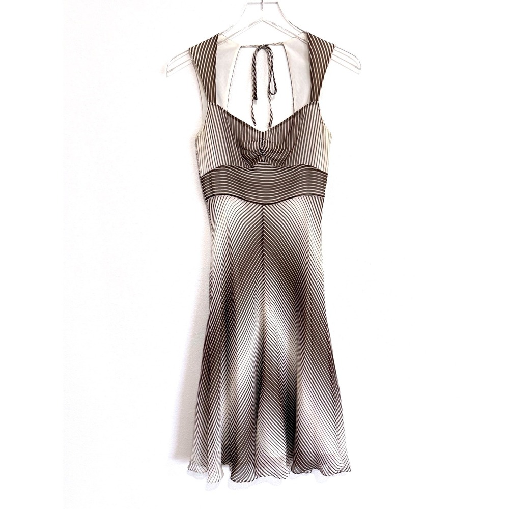 Banana Republic 100% Silk Striped Halter Midi Dress Brown White